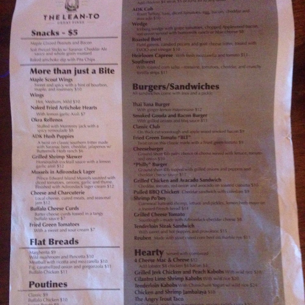 The Lean-To at Great Pines - Menu - Salad Near Me - Old Forge, New York The Lean-To at Great Pines - Menu - Salad Near Me - Old Forge, New York