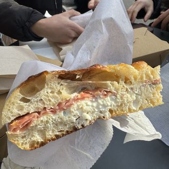 Radio Bakery - Prosciutto, burrata and basil focaccia sandwich - Bakeries Near Me - Brooklyn, New York Radio Bakery - Prosciutto, burrata and basil focaccia sandwich - Bakeries Near Me - Brooklyn, New York