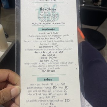 the nail bar - Menu - Nail Salons Near Me - Hoover, Alabama