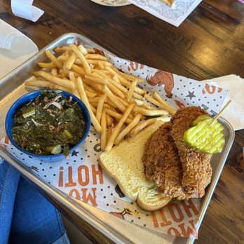Tumble 22 - 1/4 Dark with Fries and Regular Collard Greens 10/10 very delicious! - Chicken Shop Near Me - Houston, Texas Tumble 22 - 1/4 Dark with Fries and Regular Collard Greens 10/10 very delicious! - Chicken Shop Near Me - Houston, Texas