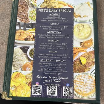 Pete's Cafe - Menu July 2026 - Southern Near Me - Farmers Branch, Texas