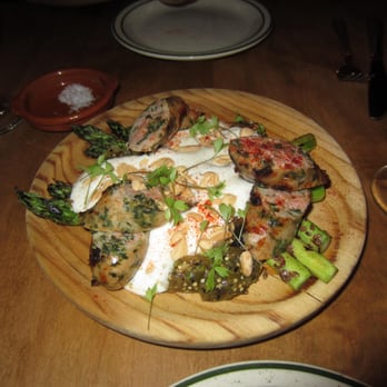 Bar Isabel - Grilled Asparagus, Chorizo Verde, Tomatillo, Marcona Almonds & Mahon Sauce ($14) - Spanish Near Me - Toronto, Ontario Bar Isabel - Grilled Asparagus, Chorizo Verde, Tomatillo, Marcona Almonds & Mahon Sauce ($14) - Spanish Near Me - Toronto, Ontario