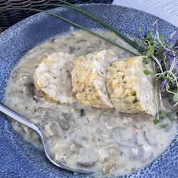 Schloss Brauhaus - Bread dumplings in mushroom sauce.