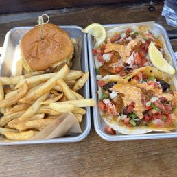 Smash burger and Surf N Turf tacos