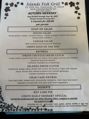 Menu photo 3 Islands Fish Grill Indialantic, FL