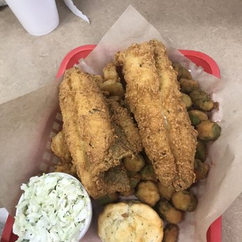 A'Nets Katch - Flounder with okra, cheddar biscuit, and slaw - Seafood Near Me - Knightdale, North Carolina