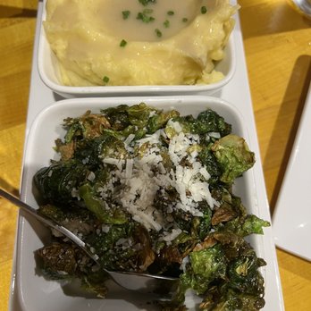 Salty Sow - Yukon potatoes and crispy Brussels sprouts. So good. - American Near Me - Austin, Texas
