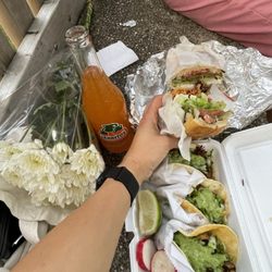 Los Chilitos - Carnitas tacos and chicken torta with everything.