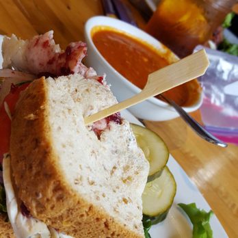 Five Loaves Cafe - Half roasted turkey sandwich and tomato soup with crab. - Sandwiches Near Me - Summerville, South Carolina Five Loaves Cafe - Half roasted turkey sandwich and tomato soup with crab. - Sandwiches Near Me - Summerville, South Carolina