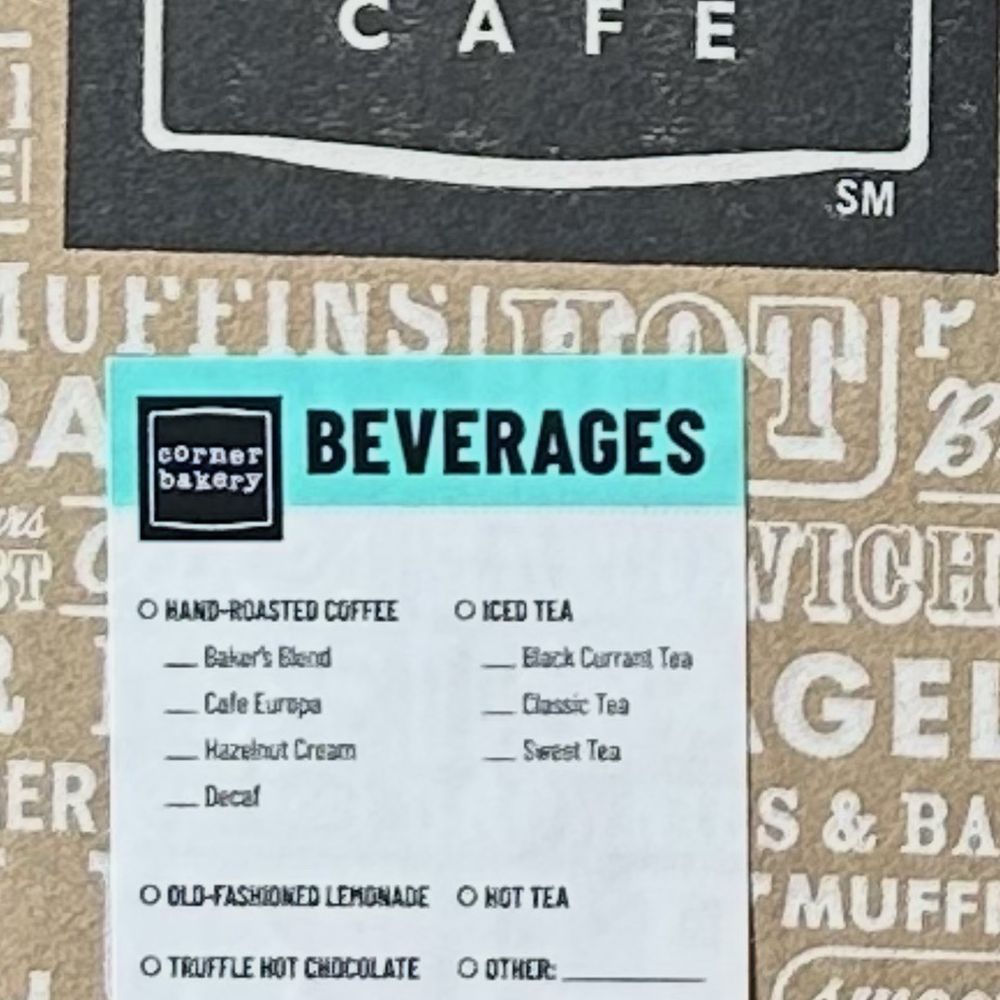 Corner Bakery Cafe - Large beverage container with wonderful options. I would love to bring this container to a party filled with "Truffle Hot Chocolate"!! - Sandwiches Near Me - Lakewood, California