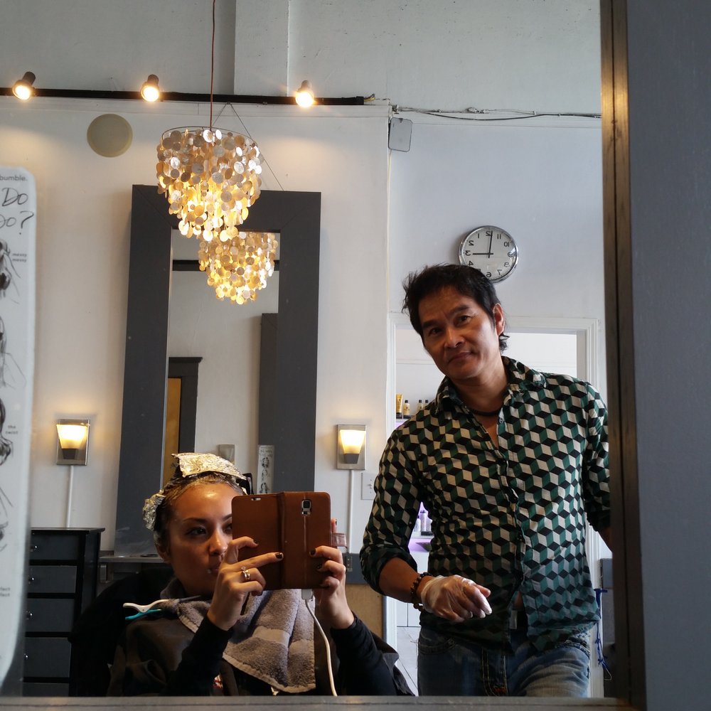 John doing my hair! John doing my hair!
