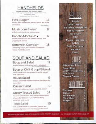 Menu photo 1 Fin's Tap House Corvallis, MT