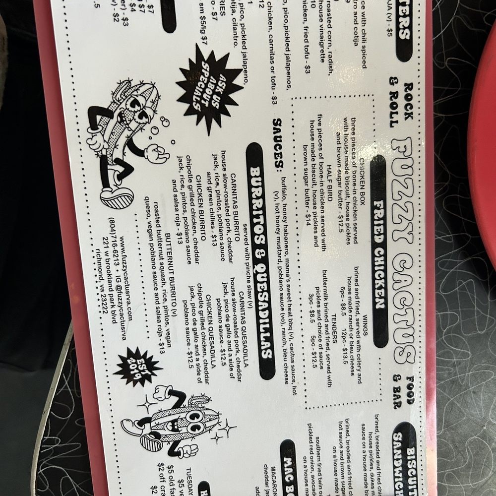 Fuzzy Cactus - Menu - Bars Near Me - Richmond, Virginia Fuzzy Cactus - Menu - Bars Near Me - Richmond, Virginia