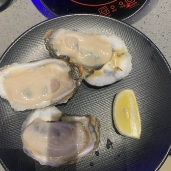 Fire Pot Korean BBQ - Huge raw oysters! The lemon slice is a typical size slice of lemon. - Korean Near Me - Clarksville, Tennessee Fire Pot Korean BBQ - Huge raw oysters! The lemon slice is a typical size slice of lemon. - Korean Near Me - Clarksville, Tennessee