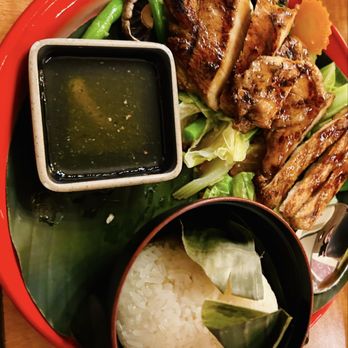 Laos Kitchen - BBQ Chicken plate combo with mixed vegetables and sticky rice - Laotian Near Me - San Rafael, California