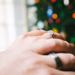 Engagement and wedding band for wife. Mine is just a tungsten band.