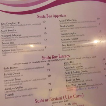 Wasabi Bistro - Menu (didn't photograph the entire menu) - Japanese Near Me - Boonton, New Jersey