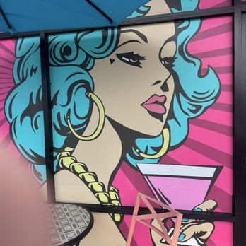 Lady R Bistro - Pop art outside on the windows - Burgers Near Me - Menifee, California