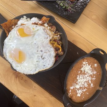 OLA Restobar - Chilaquiles + skillets: no flavor just the refried beans - Mexican Near Me - Downey, California OLA Restobar - Chilaquiles + skillets: no flavor just the refried beans - Mexican Near Me - Downey, California