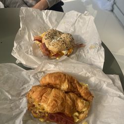 New Brew Cafe - Bacon Breakfast Croissant and Bagel Sandwich with Bacon