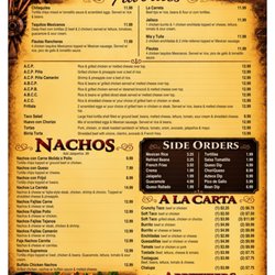 CURRENT MENU * October 2026 * 3/8: Favorites, nachos & appetizers. La Carreta Newport.