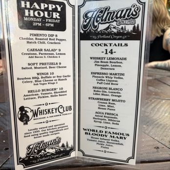 Holman's Restaurant - Menu - Dive Bars Near Me - Portland, Oregon