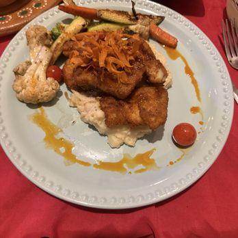 Javi's Cantina - Parmesan crusted fish with mashed potatoes and vegetables - Seafood Near Me - Isla Mujeres, ROO Javi's Cantina - Parmesan crusted fish with mashed potatoes and vegetables - Seafood Near Me - Isla Mujeres, ROO