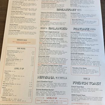 Snooze, an A.M. Eatery - Menu side 1 - Breakfast & Brunch Near Me - Scottsdale, Arizona