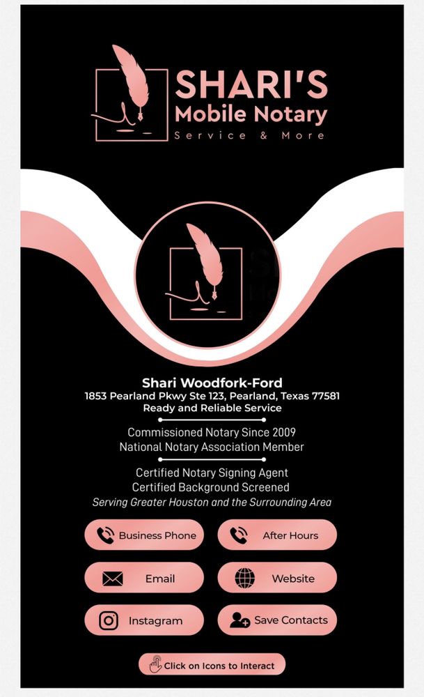 SHARI’S MOBILE NOTARY SERVICE & MORE 1853 Pearland Pkwy, Pearland