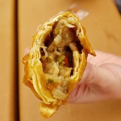 East China Inn - Interior of vegetable egg roll ($3.15). Beautiful layered wrapper, nicely seasoned filling w/5-spice.