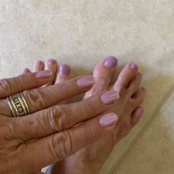 European Nails & Spa - Lavender with chrome added on the fingernails. - Nail Salons Near Me - Naples, Florida