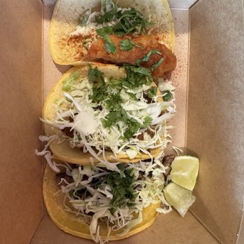 The Lone Chicharron - Rockfish, Carne Asada and Carnita tacos. - Tacos Near Me - Seward, Alaska