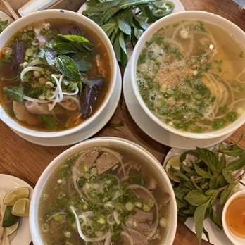 Teo Bun Bo Hue - Enjoying the Trinity! Clockwise: fresh organic chicken with bone pho, beef pho, and BBH. - Vietnamese Near Me - Portland, Oregon Teo Bun Bo Hue - Enjoying the Trinity! Clockwise: fresh organic chicken with bone pho, beef pho, and BBH. - Vietnamese Near Me - Portland, Oregon