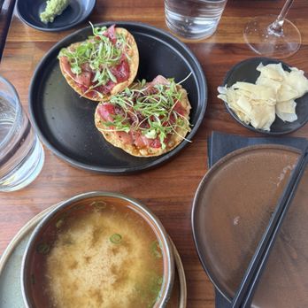 Santō - Chu toro Tostada and miso soup - both good - Japanese Near Me - Los Angeles, California Santō - Chu toro Tostada and miso soup - both good - Japanese Near Me - Los Angeles, California