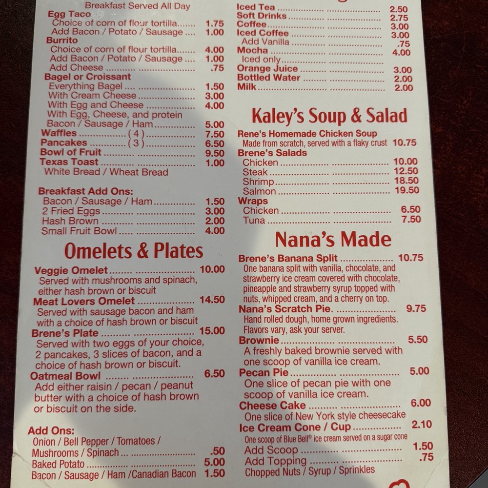 Brene’s Kitchen - Menu side 2 - Pizza Near Me - Comfort, Texas