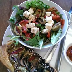 Zimt Patisserie Bakery - Two olive & mushroom quiche with mediterranean side salad