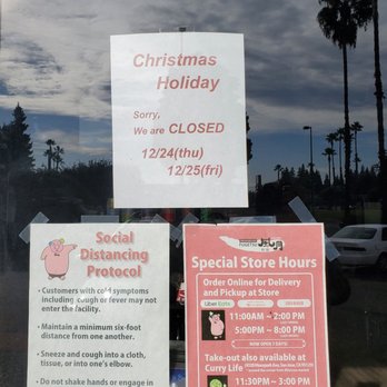 Fugetsu - Sunnyvale - Santa Clara location sign saying it's closed on 12/24 & 12/25/20 - Japanese Near Me - Sunnyvale, California