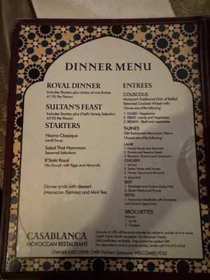 Menu photo 1 Casablanca Moroccan Restaurant Sacramento, CA Menu photo 1 Casablanca Moroccan Restaurant Sacramento, CA