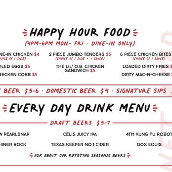 Tumble 22 Chicken Joint - Happy hour menu the manager lady with the black glasses said they are charging $1 extra for the happy hour selection with a side. - Chicken Wings Near Me - Austin, Texas