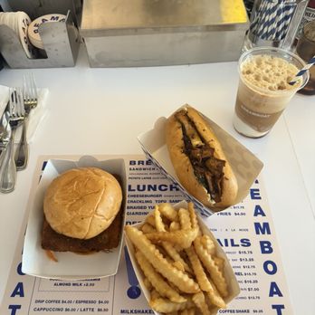 Dreamboat - Crackling Tofu Sandwich, Braised Yuba Hoagie, fries & Sproda Pop Float - Vegan Near Me - San Diego, California Dreamboat - Crackling Tofu Sandwich, Braised Yuba Hoagie, fries & Sproda Pop Float - Vegan Near Me - San Diego, California