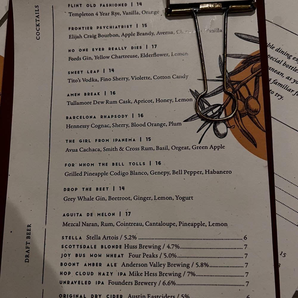 FLINT by Baltaire - Cocktail menu - New American Near Me - Phoenix, Arizona FLINT by Baltaire - Cocktail menu - New American Near Me - Phoenix, Arizona