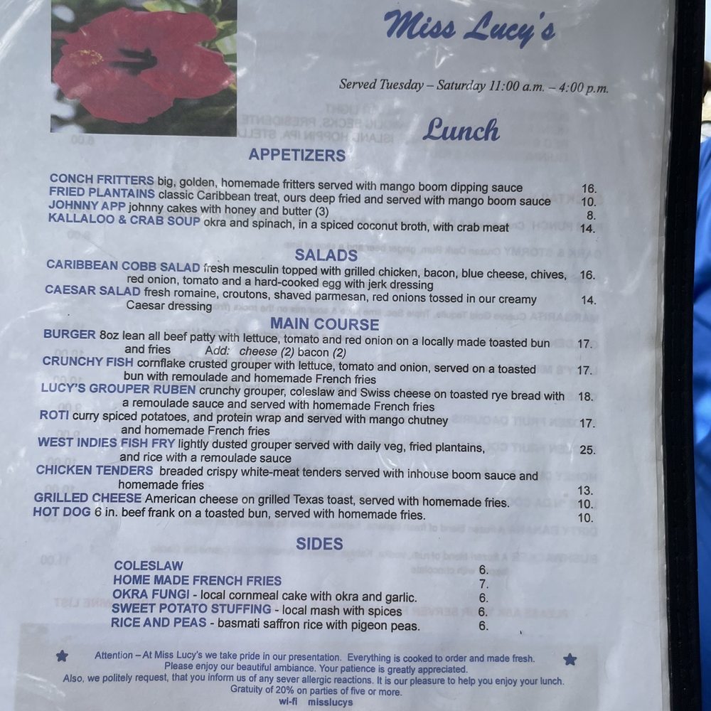 Miss Lucy's Restaurant - Menu - Caribbean Near Me - St. John, Virgin Islands