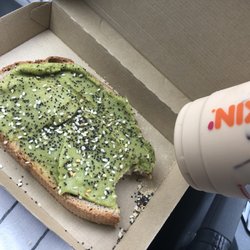 Dunkin' - Iced vanilla latte and avocado toast