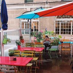 Damdy's - Colorful outside seating only.