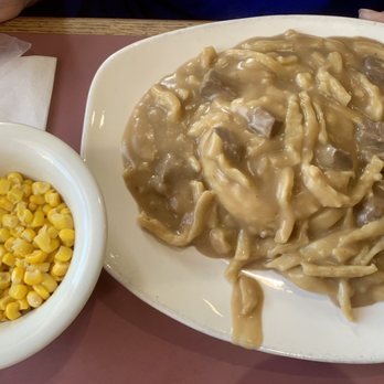 The Tick Tock Tavern & Eatery - Lunch Special Beef and Noodles with corn - American Near Me - Lafayette, Indiana