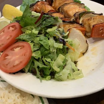 Memo Shish Kebab - Brooklyn - Salmon kebabs salad and rice - Middle Eastern Near Me - Brooklyn, New York