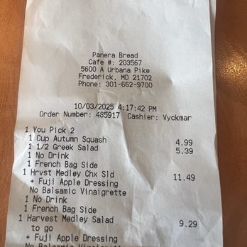 Panera Bread - Receipt for order - Salad Near Me - Urbana, Maryland