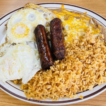 El Burrito Jr - Sausage & Eggs: live a little and try a new combo. A bed of rice and beans. - Mexican Near Me - Torrance, California El Burrito Jr - Sausage & Eggs: live a little and try a new combo. A bed of rice and beans. - Mexican Near Me - Torrance, California