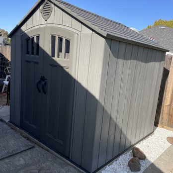 AleksFix - Storage shed installed in Roseville, CA (March 2025). Neat setup on concrete with gravel edge--perfect for garden tools and outdoor gear. - Handyman Near Me