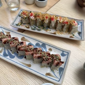 Sushi Lab Rooftop - Matcha crunch roll and spicy hotate - Japanese Near Me - New York, New York Sushi Lab Rooftop - Matcha crunch roll and spicy hotate - Japanese Near Me - New York, New York